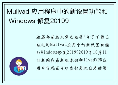 Mullvad 应用程序中的新设置功能和 Windows 修复20199 